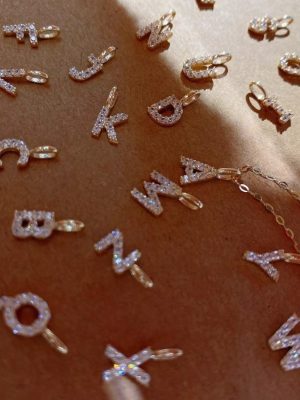 925 Sterling Silver Plated 14K Gold 26 Letters Your Name Fashion Necklace Pendant Full Diamond Premium Couple Match