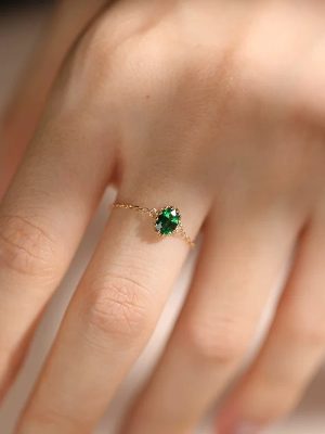 S925 Sterling Silver Plated 14K Saffrey Rich Cazani Green Oval Ring Women's Adjustable Chain Ring Chain Ring Ouni Na