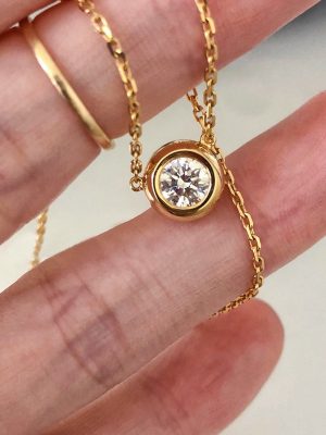 Low profile old money wind ~ S925 sterling silver plated 18K gold single diamond bubble necklace clavicle chain women's light luxury temperament high