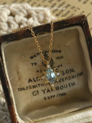S925 Sterling Silver Plated 18K Gold Mini Pendant Japanese Simple Sky Blue Zircon Clavicle Chain Necklace HME