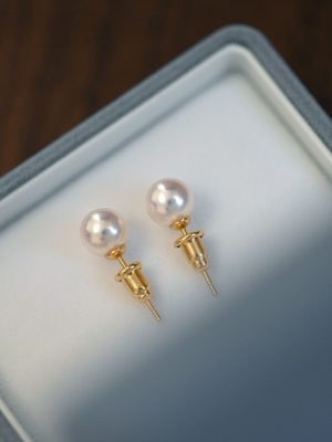 "Frost China" S925 Sterling Silver Plated 18K Gold Tobe Beads Pearl Earrings Round Small Bulbs Light Luxury Simple Fashion HME