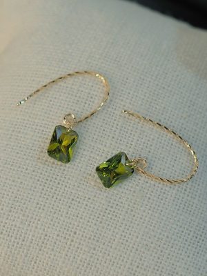 S925 Silver Plated 14K Gold Olive Green Zirconium Silver Ear Hook Women's Retro Elegant Simple Ins Style Elegant All-Match Earrings HME