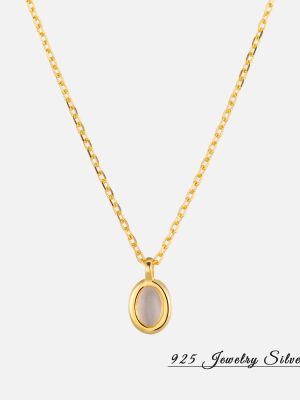 S925 Sterling Silver Geometric Oval White Crystal Silver Necklace Ins All-Match Cross Chain Natural Gem Clavicle Chain