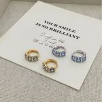Don't bump money! S25 Sterling Silver Plated 18K Gold White Sea Blue Sugar Ear Buckle Ear Ring Women's Commuter Delicate Ear Ring