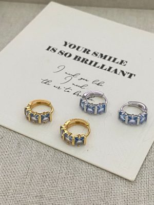 Don't bump money! S25 Sterling Silver Plated 18K Gold White Sea Blue Sugar Ear Buckle Ear Ring Women's Commuter Delicate Ear Ring