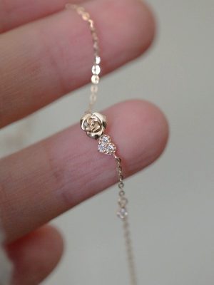 S925 Sterling Silver Plated 14K Gold Love Rose Bracelet Women's Japanese and Korean Fine All-match Diamond-studded Slim Bracelet Ouni Na