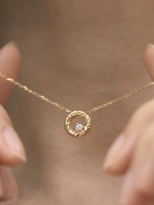 S925 Sterling Silver Plated 14K Gold Round Zircon Necklace Women Japanese Style Light Luxury All-match Pendant Clavicle Chain Ouni Na