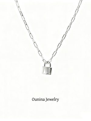 S925 Sterling Silver Plated 14k Gold Small Lock Necklace Women's Mini All-Match Removable Glow Solid Pendant Clavicle Chain Ouni Na
