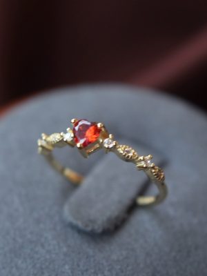 S925 Sterling Silver Plated 14K Gold Girl's Love Ruby Ring Women's Slim Japanese Style Light Luxury Open All-match Tail Ring Ouni Na