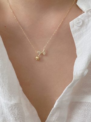 S925 Sterling Silver Plated 14K Gold Rose Necklace Light Luxury High Clavicle Chain New Style Cold Style All-match Ouni Na