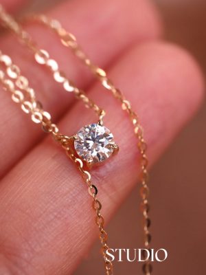 Undated Classic S925 18K Gold Plated All Match Single Diamond Zircon Sterling Silver Pendant Clavicle Chain Necklace Female Gift HME