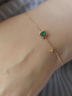 S925 Sterling Silver Plated 14k Gold Emerald Zircon Fine Bracelet Simple Women's Sugar Ins Light Luxury All-Match Design Ouni Na