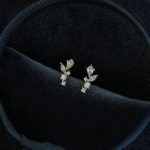 925 Sterling Silver Plated 18K Gold Mini Edition Wheat Spike Leaf Earrings with White Stone Vine Small and Simple Elegant Earrings for Women