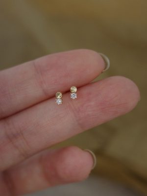 925 Sterling Silver Plated 14K Gold Invisible Mini Facet Zircon Low-key Earrings Cautionary Machine Gold Bean Raising Earrings for Women