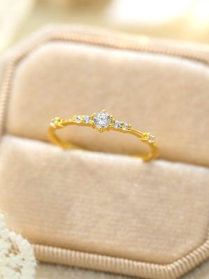 S925 Sterling Silver Plated 18k Gold 7 Small Broken Diamond Ring Women's Fashion Simple Joker Ring Hot Sale