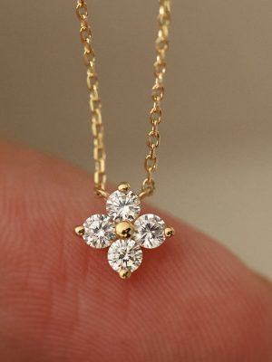 Lucky ~ S925 Silver Plated 18K Gold Four-leaf Clover Compact Necklace Women's Clavicle Chain Light Luxury Advanced Design HME