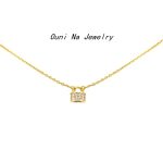 S925 Sterling Silver Plated 14K Gold Lock Head Full Diamond Necklace Women's Elegant Flash Diamond High-grade Light Luxury Clavicle Chain Ouni Na