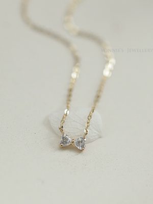 S925 Sterling Silver Gold Plated Necklace Mini Love Bow Clavicle Chain Japanese Style Sweet Elegant Pendant HME