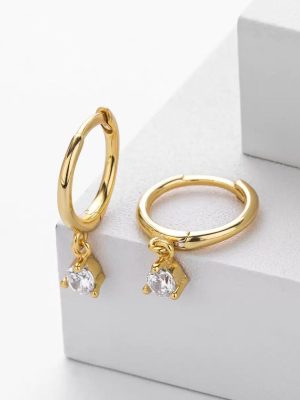 Light Luxury French ~ S925 Sterling Silver Plated 18K Gold Exquisite Small Hanging Diamond Pendant Ear Ring Female Temperament Cold Wind Earrings