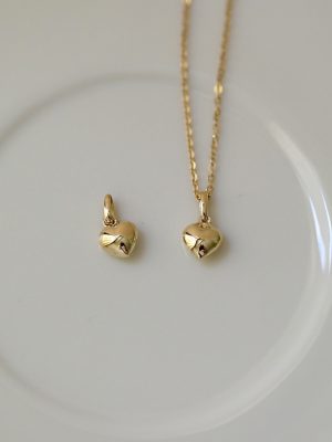 Japanese S925 Sterling Silver Plated 14K Gold Peach Heart Gloss Necklace Women's Three-Dimensional Love Simple Pendant Pendant Collarbone Chain Ouni Na