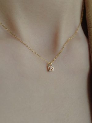 925 Silver Plated 18K Gold Compact Stacked Mini Lock Choker Necklace Clavicle Chain Simple Style Daily Cold Style