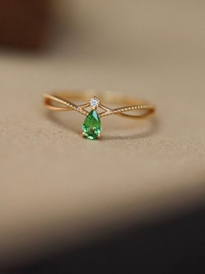 Rhine ~ S925 Sterling Silver Plated 18K Saffrey Green Zircon Ring Light Luxury Fashion Women HME