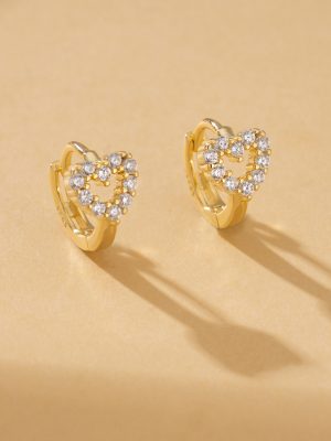 S925 All-Body Sterling Silver Simple Sweet Love Hollow Ear Buckle All-Match Light Luxury Micro-inlaid Zircon Earrings for Women