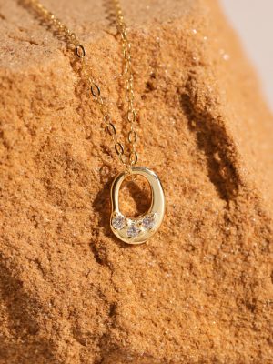 S925 Sterling Silver Plated 14K Gold Irregular Oval Pendant Clavicle Chain Simple Ladies Necklace Supply Ouni Na