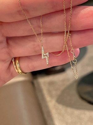 S925 Sterling Silver Plated 14K Gold Lightning Diamond Necklace Women's High-end Light Luxury All-match Personalized Overlapping Clavicle Chain Ouni Na