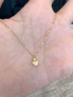 Small Love Frosted 925 Sterling Silver Plated 18K Gold Brushed Peach Heart Necklace Women's Simple Design Clavicle Chain Necklace Chain