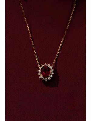 S925 Sterling Silver Plated 18K Gold Ruby Necklace Retro Light Luxury Simple All Match Elegant Garnet Red Zircon Pendant