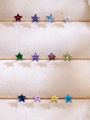 S925 sterling silver exquisite simple star ear bone nail design all-match five-pointed star twelve birthstone earring female