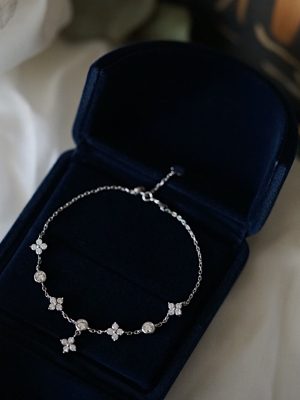 "Sonnet" S925 Silver Gold Plated Four-leaf Clover Bracelet Jewelry Gift Advanced Exquisite Light Luxury HME