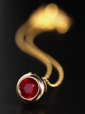 925 Sterling Silver Plated 18K Gold Classic Bubble Pendant Inlaid with Synthetic Red Corundum Simple Stacked Light Luxury Necklace for Women