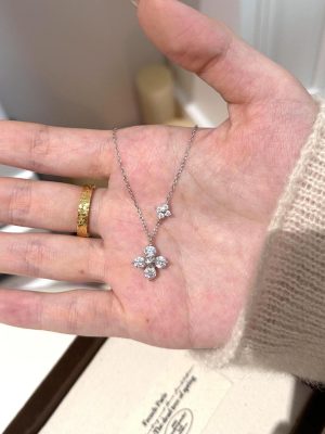 Twin S925 Sterling Silver Plated 18K Gold Classic Four-leaf Clover with Zircon Pendant Necklace Women's Light Luxury Clavicle Chain HME