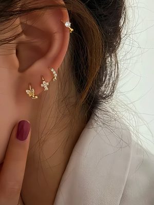 S925 Sterling Silver Plated 14K Gold Butterfly Cross Earrings Women's Exquisite Design Cold Wind Earrings Earrings