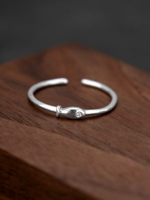 S925 Sterling Silver Koi Fish Ring for Women Simple Ins Style All-match Mori Style Small Fresh Adjustable Ring
