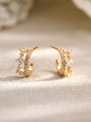 S925 Sterling Silver Light Luxury Crown Ear Nail Women's Fine Court Style Zircon Ear Bone Nail Design High-grade Earrings