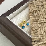 New Natural Turquoise Earrings S925 Sterling Silver Plated 18K Gold Design Mini Round Blue Ear Nail Ins