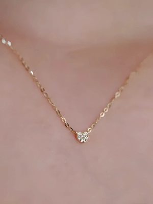 S925 Sterling Silver Plated 14K Gold Mini Love Necklace Women's Diamond Heart Extremely Fine and Exquisite Simple All-match Clavicle Chain