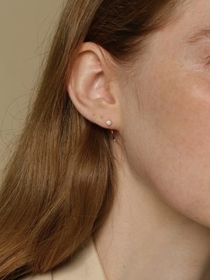 S925 Sterling Silver Gold Plated Semi-circle Single Ring Earrings Flash Diamond Design Simple All-match Women's Earrings Ouni Na