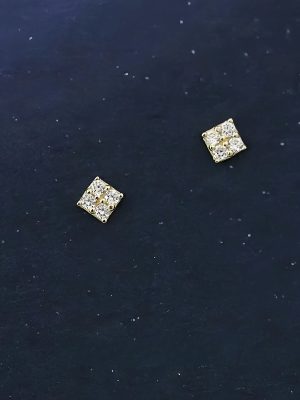S925 Sterling Silver Plated 18K Gold Mini Square Full Diamond Earrings Women's Tiny Exquisite Shiny Simple All-Match Earrings