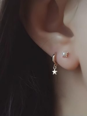 S925 Sterling Silver Plated 14K Gold Mini Pearl Earrings Women's Shell Bead Design All-Match Sleeping Free Earrings