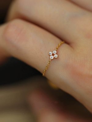 S925 Sterling Silver Plated 14K Gold Mini Adjustable Ring Women's Japanese Style Light Luxury Four-leaf Clover Diamond Chain Ring Ouni Na