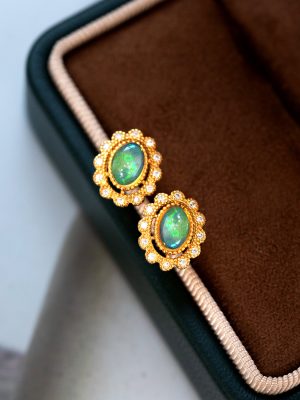 S925 Sterling Silver Exquisite Set with Small Diamond Natural Opal Earrings for Women Light Luxury Retro High-end Elegant All-match Earrings