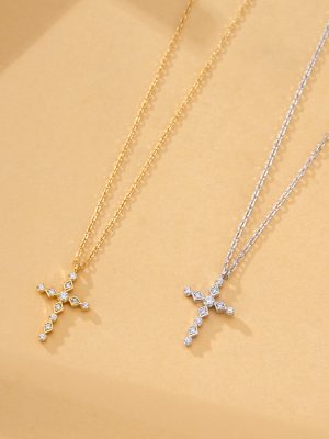 S925 Sterling Silver Korean New Style Full Diamond Cross Necklace Elegant All-Match Ins Style Light Luxury Women's Clavicle Chain