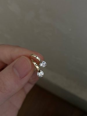 Shining ~ S925 Sterling Silver Plated 18K Gold Ear Buckle Bare Single Zircon Ear Ring All-match Daily Elegant Elegant Elegant Ear Ring for Women