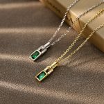 925 sterling silver 18k gold and green diamond necklace tremolo sweater chain light luxury high-grade temperament clavicle chain double ring short