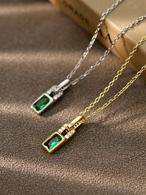 925 sterling silver 18k gold and green diamond necklace tremolo sweater chain light luxury high-grade temperament clavicle chain double ring short