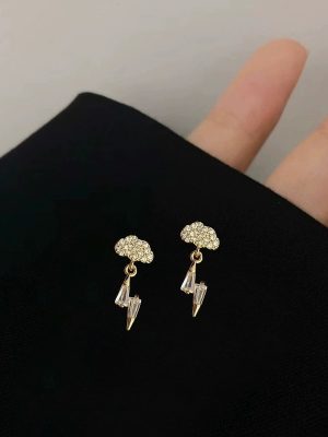 S925 Sterling Silver Plated 14K Gold Lightning Diamond Earrings Women's Cloud Shape Commuter All-match Design Earrings Ouni Na
